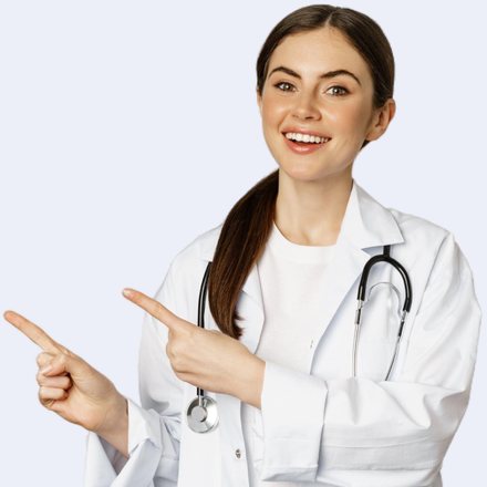 Friendly doctor pointing the way to help